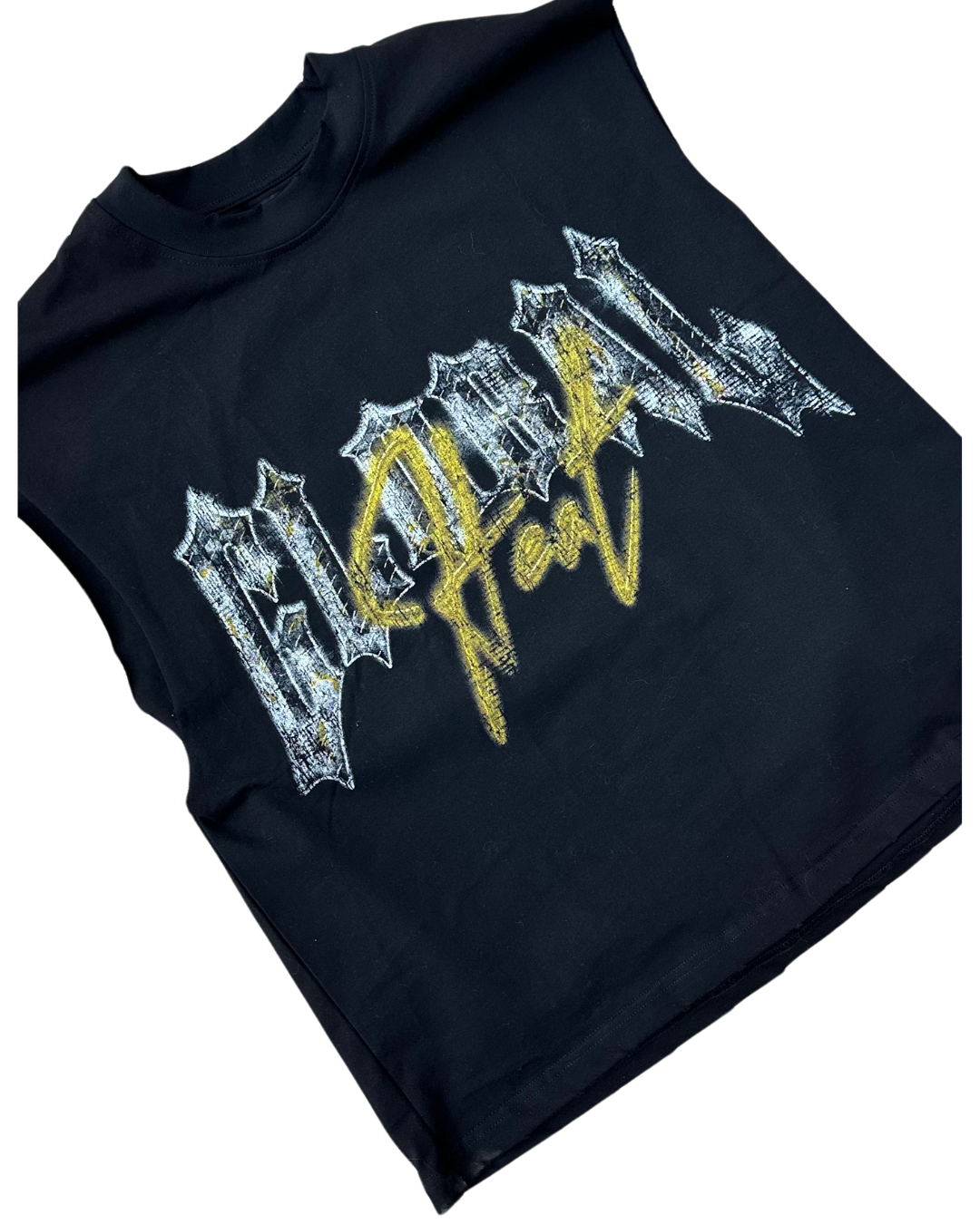 Black Global Rockstar Cut-Off Tee
