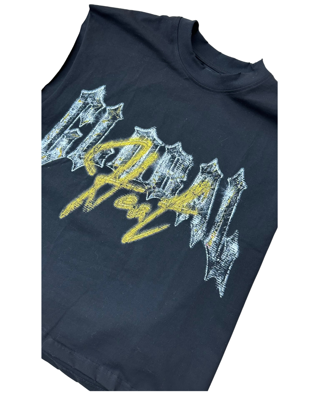 Black Global Rockstar Cut-Off Tee