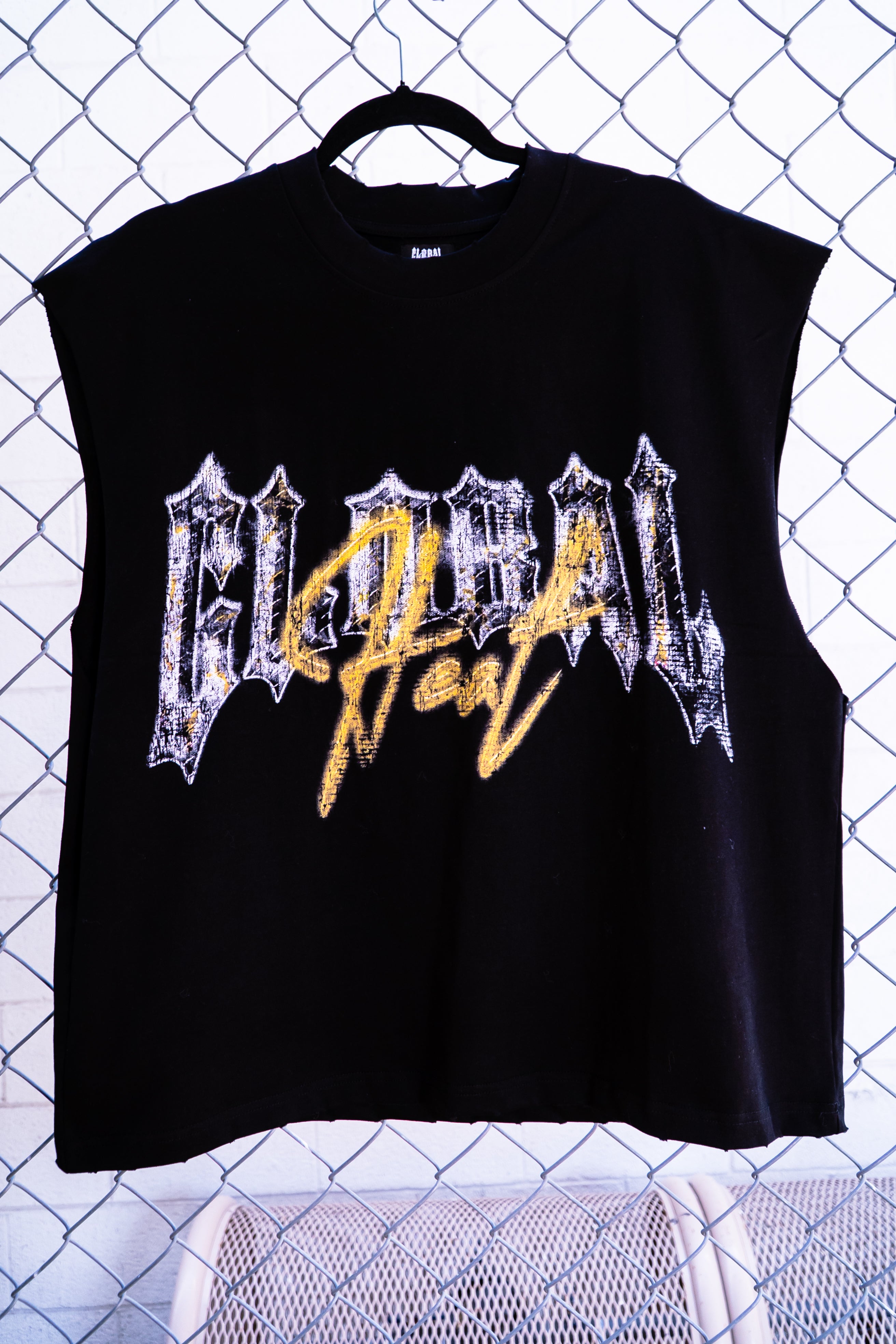Black Global Rockstar Cut-Off Tee