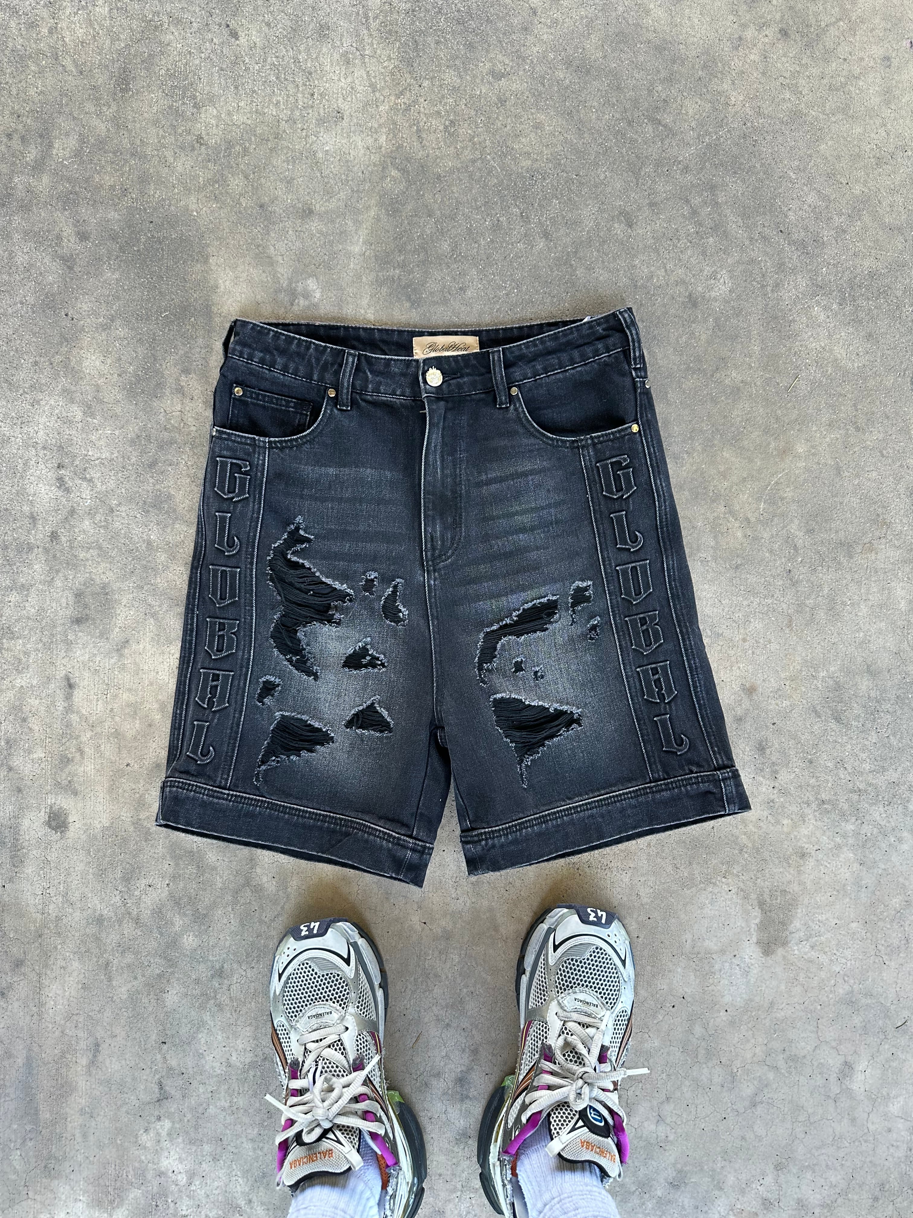 Black Global Denim Shorts