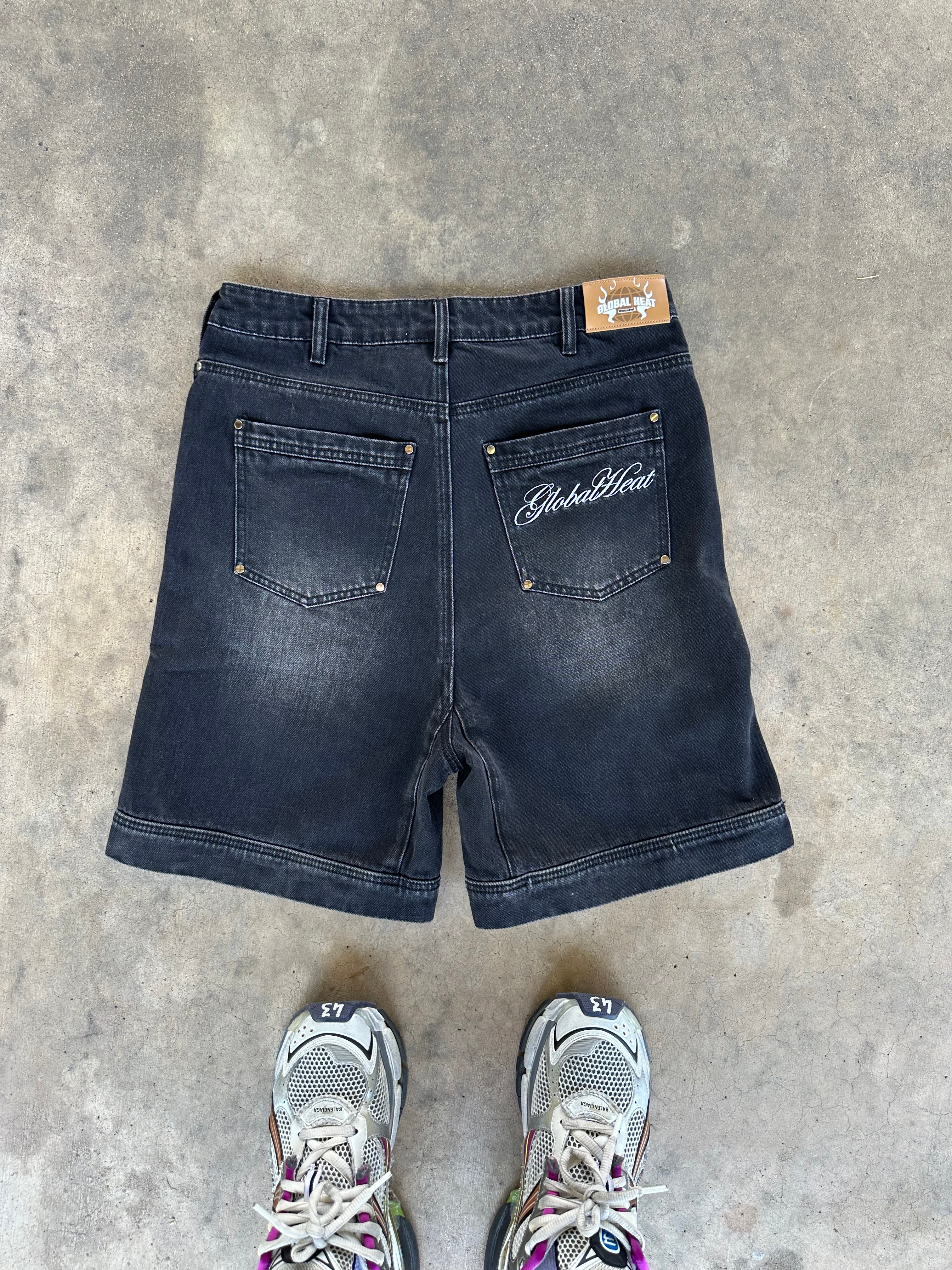 Black Global Denim Shorts